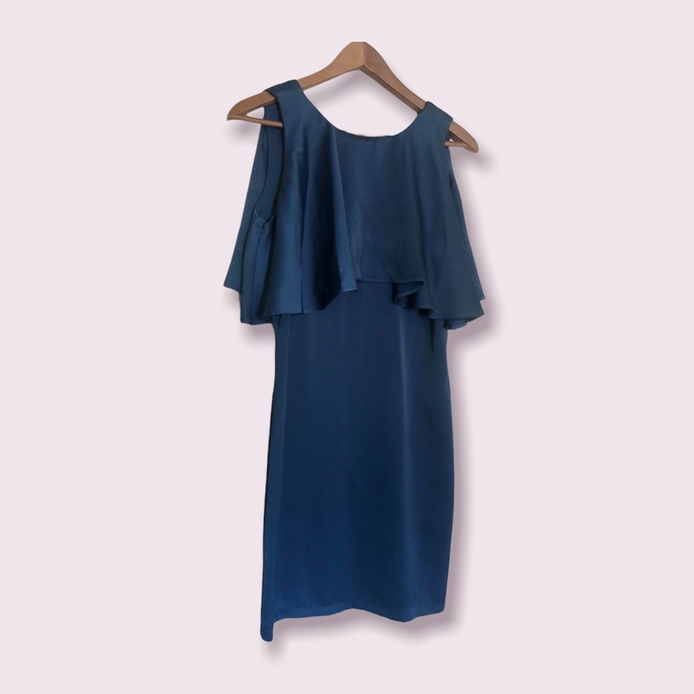 🦋Topshop blue butterfly flounce capelet satin dress🦋